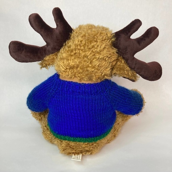 𝅺hugfun 12" Curly Hair Moose Plush Wearing Blue Snowman Sweater Winter Holiday - Picture 6 of 12